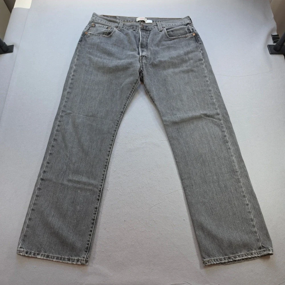 Levi's 501 Original Fit Mens Jeans 36x30 Grey Denim Button Fly Straight Leg 2008